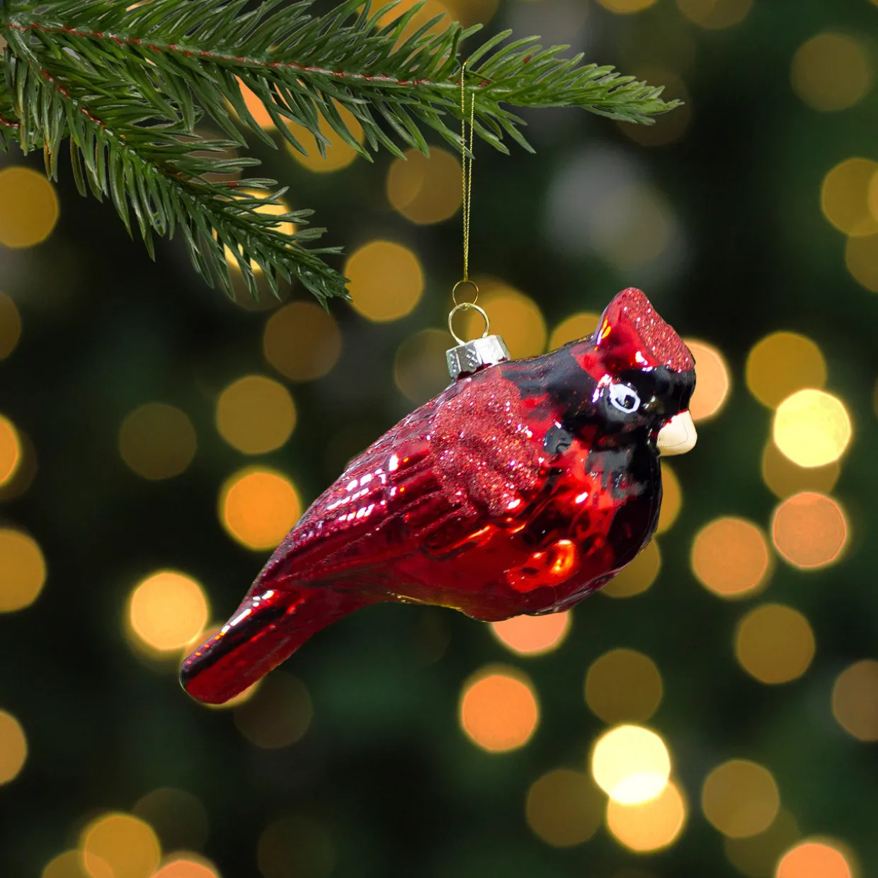 5.5" Red Cardinal Glittered Glass Christmas Ornament