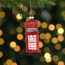 4.5" Red Euro Phone Booth Glass Christmas Ornament