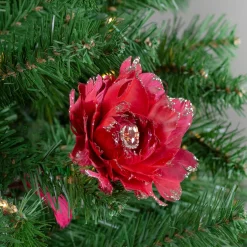 20.75" Red Feather Peony Artificial Christmas Floral Pick
