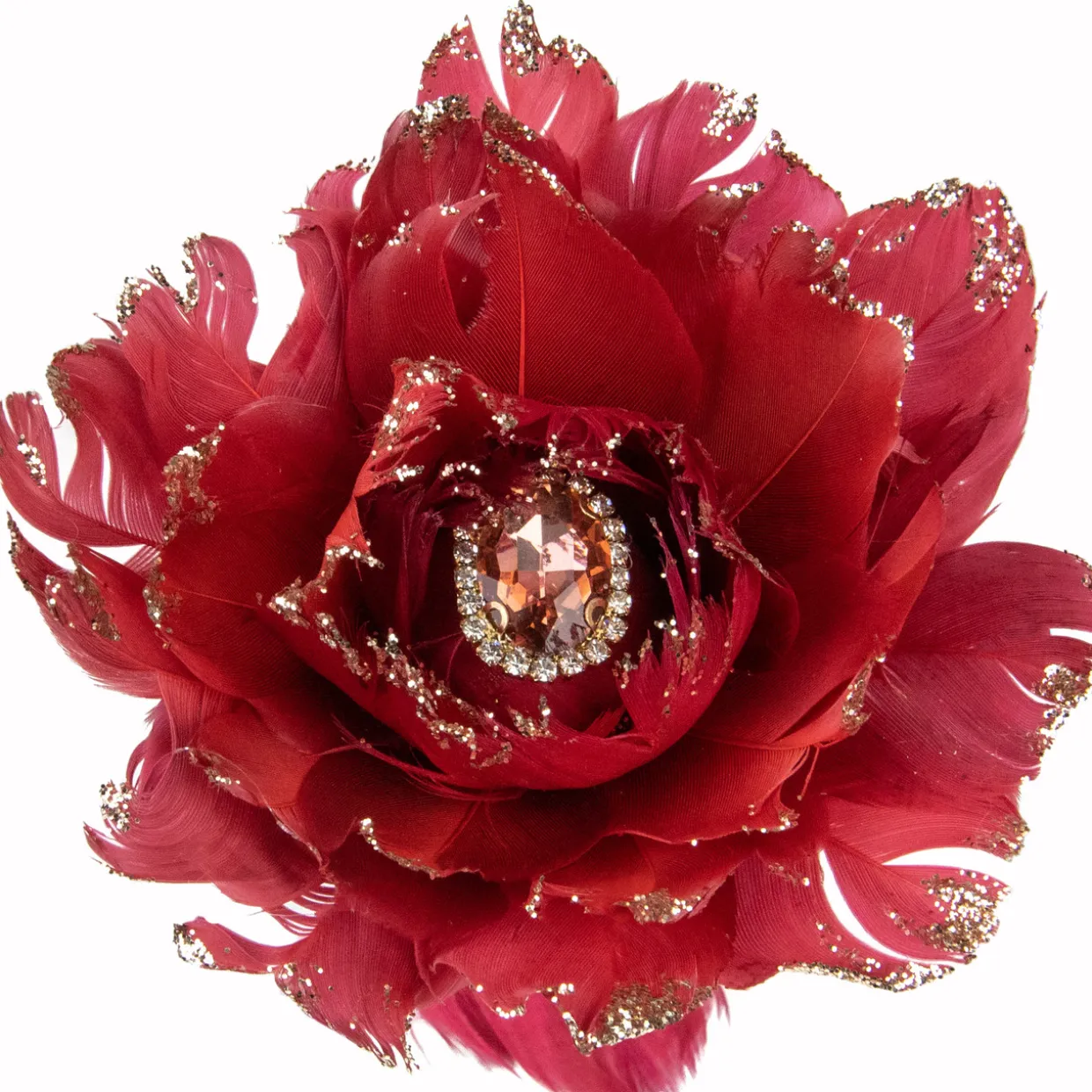 20.75" Red Feather Peony Artificial Christmas Floral Pick