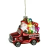 4" Red Fire Truck with Santa and Presents Glass Christmas Ornament