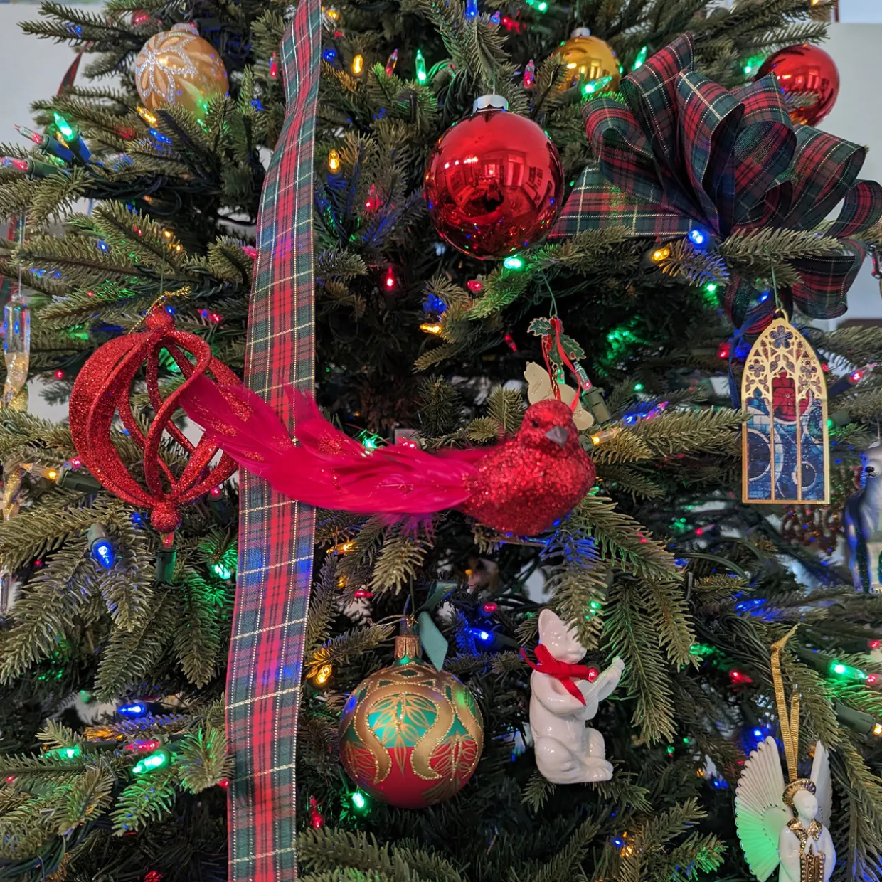 7" Red Glittered Bird With Feathers Christmas Clip On Ornament