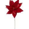 24" Red Glittered Poinsettia Christmas Stem Spray