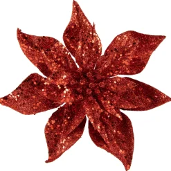 9" Red Glittered Poinsettia Christmas Clip Ornament