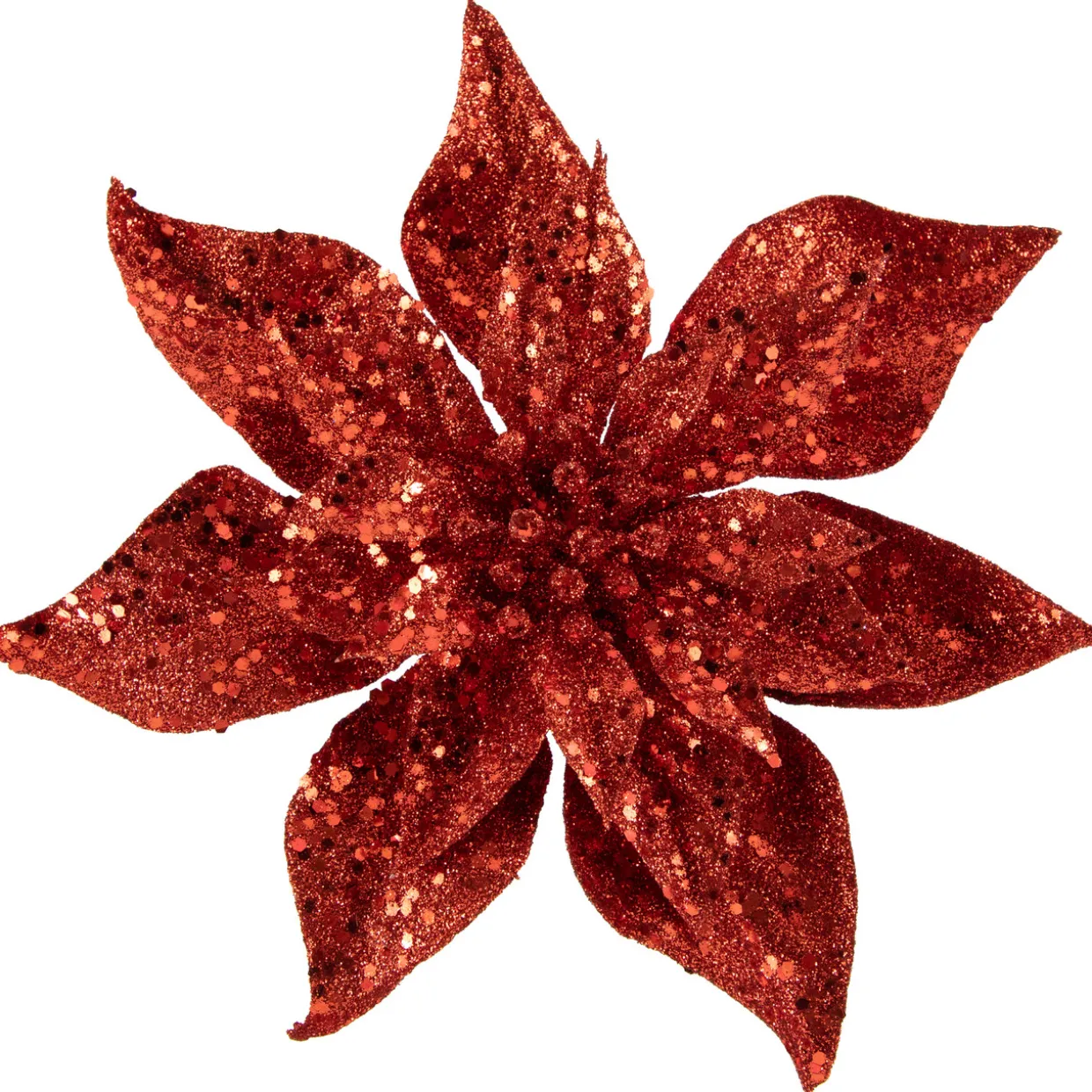 9" Red Glittered Poinsettia Christmas Clip Ornament