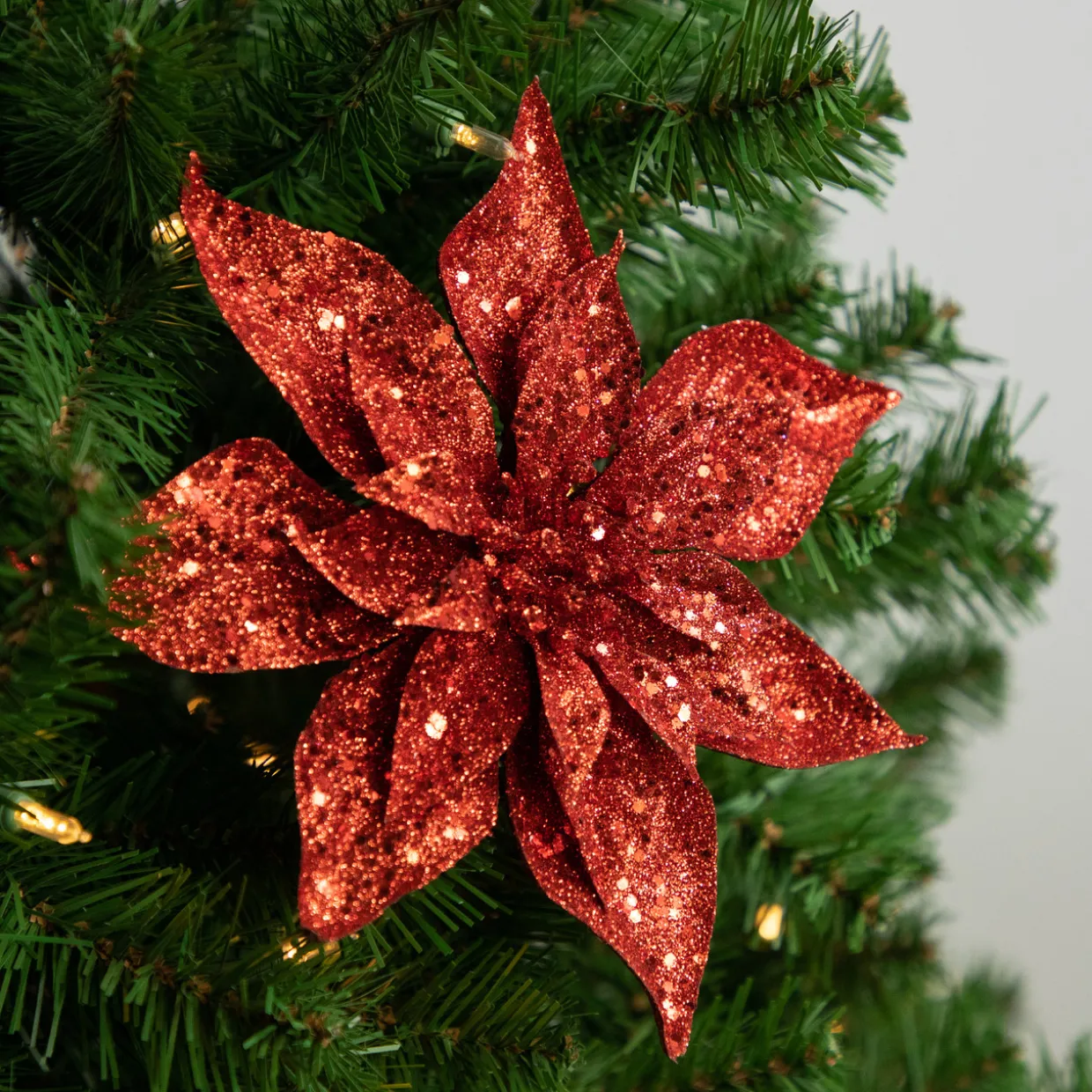9" Red Glittered Poinsettia Christmas Clip Ornament
