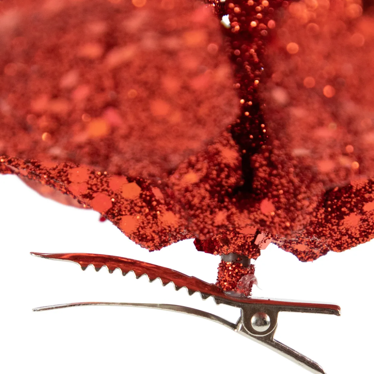 9" Red Glittered Poinsettia Christmas Clip Ornament