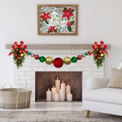 6' Red, Gold and Green Shiny and Matte Shatterproof Ball Christmas Swag