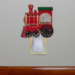 6.5" Red, Green and Gold Glitter Bubble Lamp Christmas Train Night Light