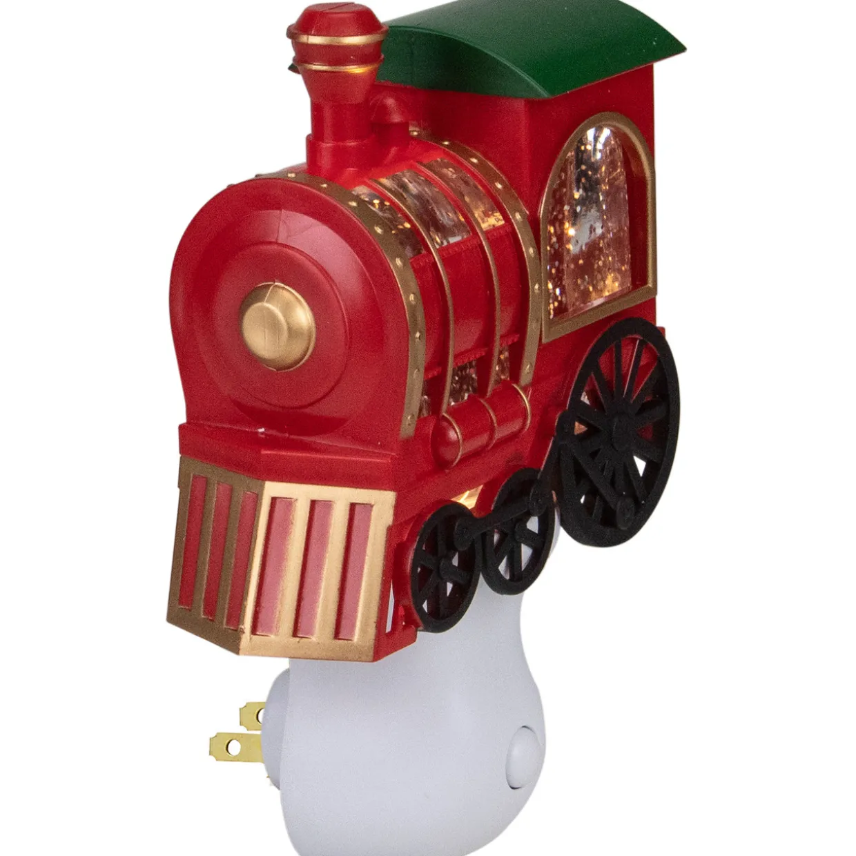 6.5" Red, Green and Gold Glitter Bubble Lamp Christmas Train Night Light