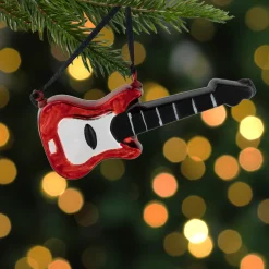 5" Red Guitar Glass Christmas Ornament