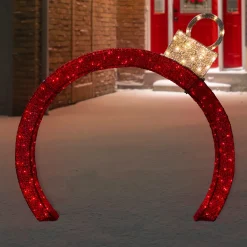 4.25' Red LED Lighted Ornament Arch Outdoor Christmas Decoration - Warm White Lights