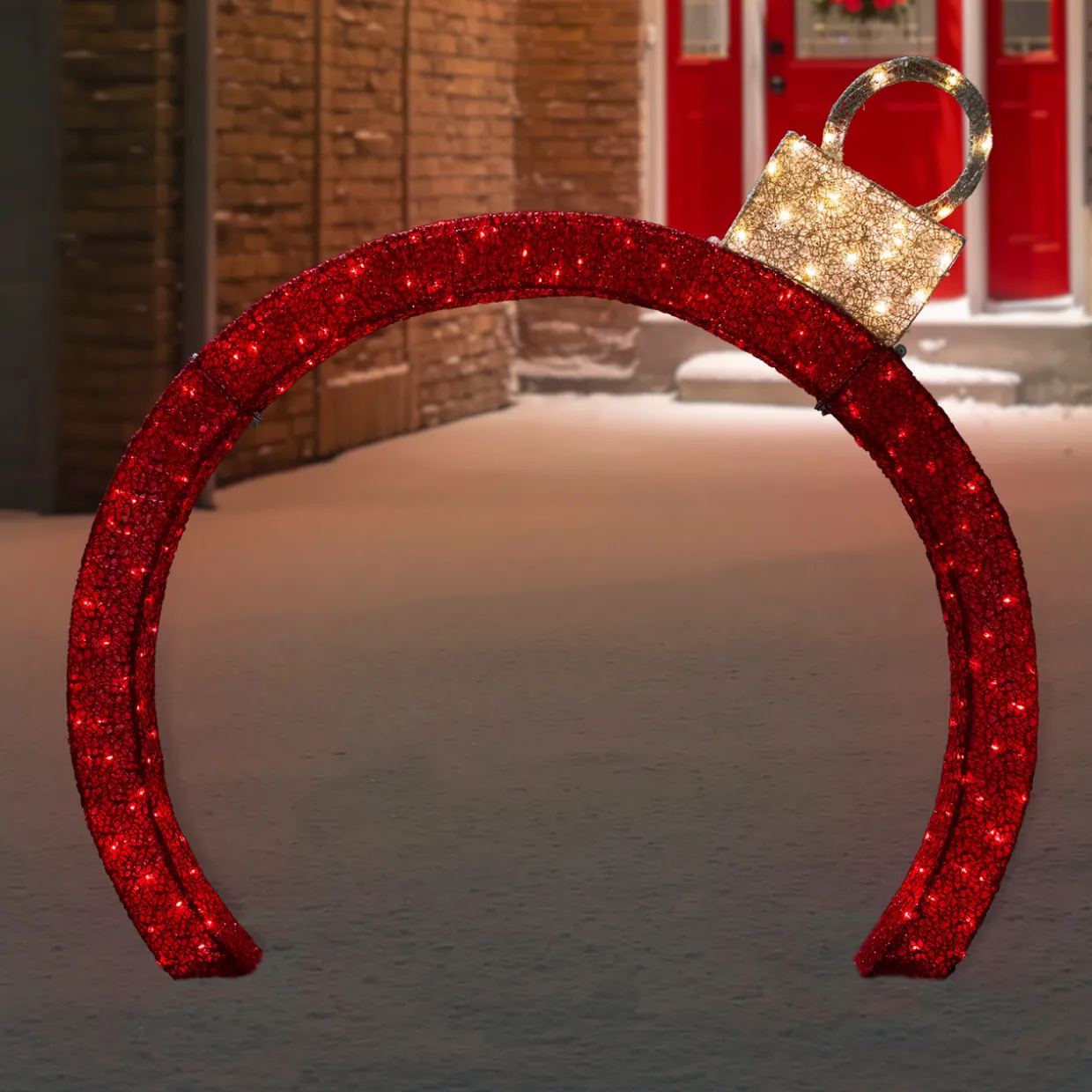 4.25' Red LED Lighted Ornament Arch Outdoor Christmas Decoration - Warm White Lights