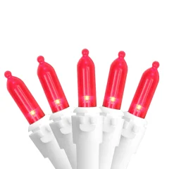 50 Red LED Mini Christmas Lights - 16.25 ft White Wire