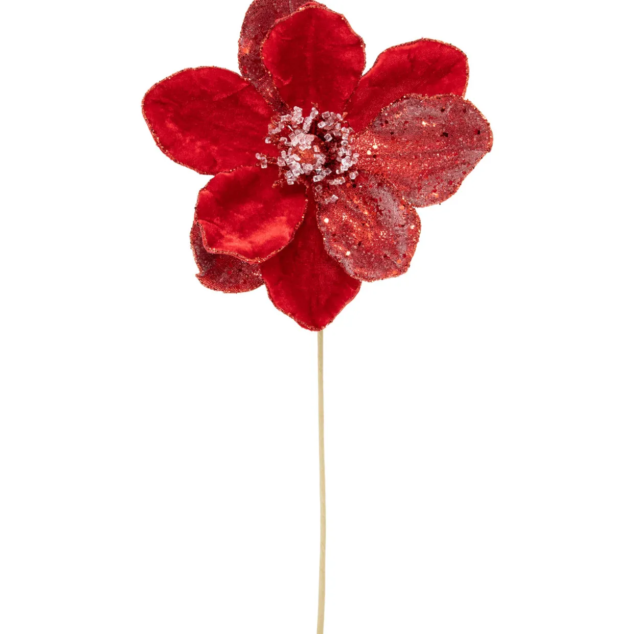 18" Red Magnolia Glittered Christmas Stem Spray