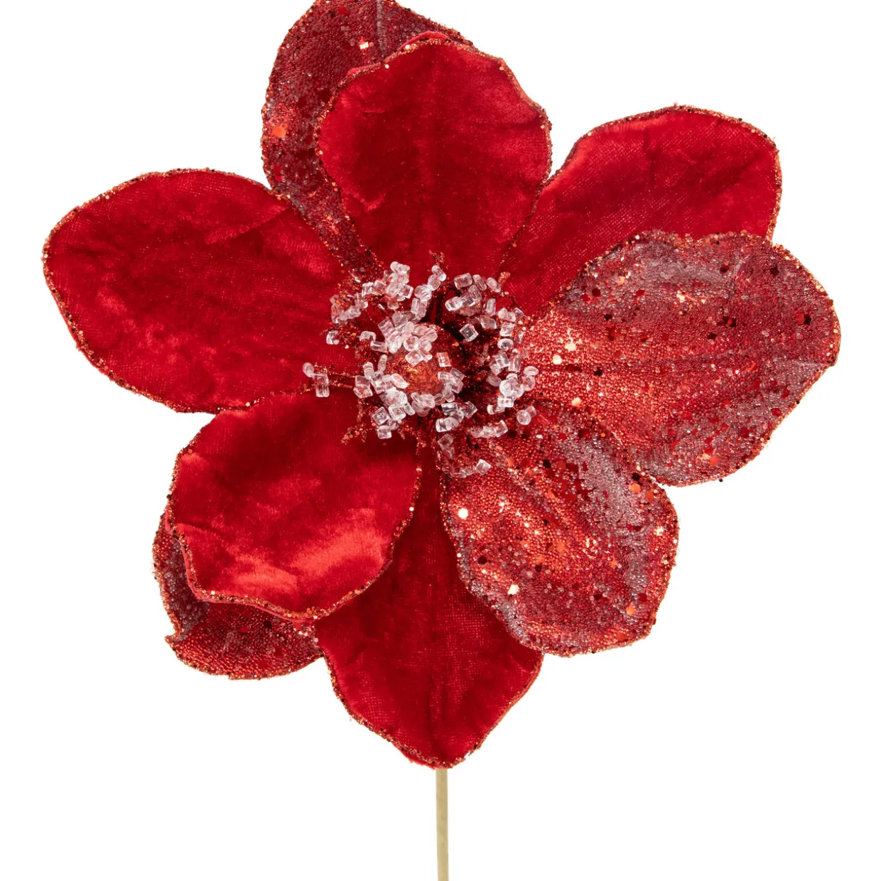 18" Red Magnolia Glittered Christmas Stem Spray