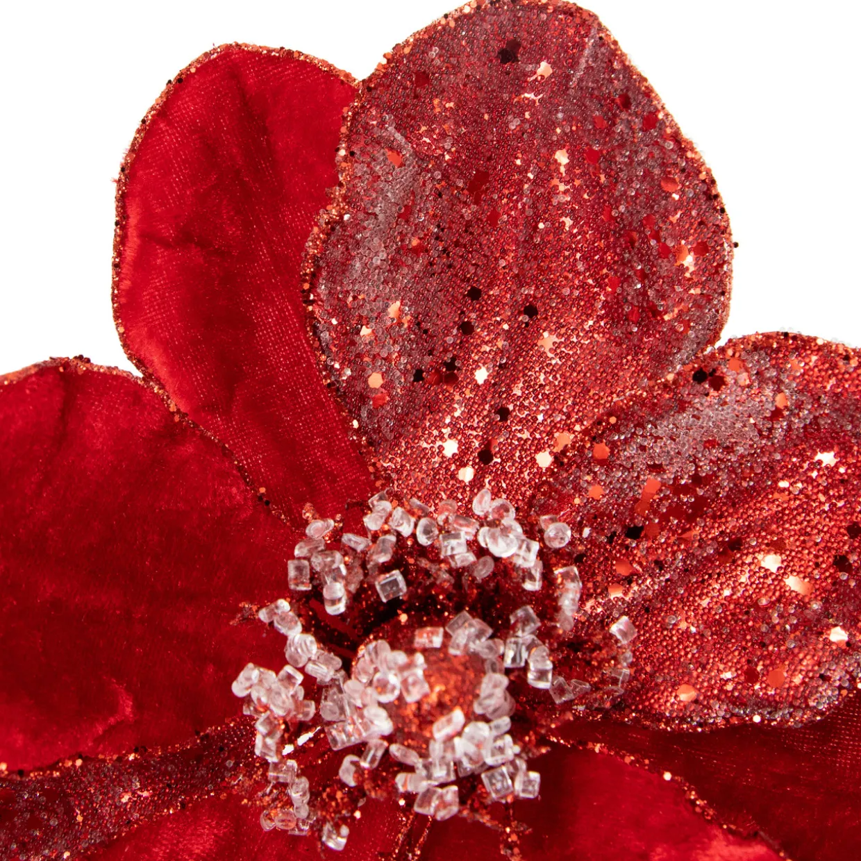 18" Red Magnolia Glittered Christmas Stem Spray
