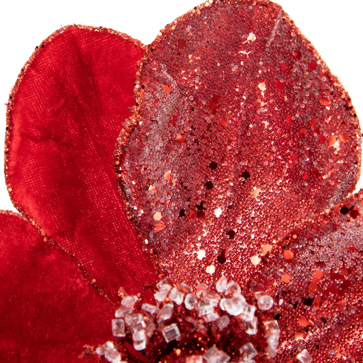 18" Red Magnolia Glittered Christmas Stem Spray