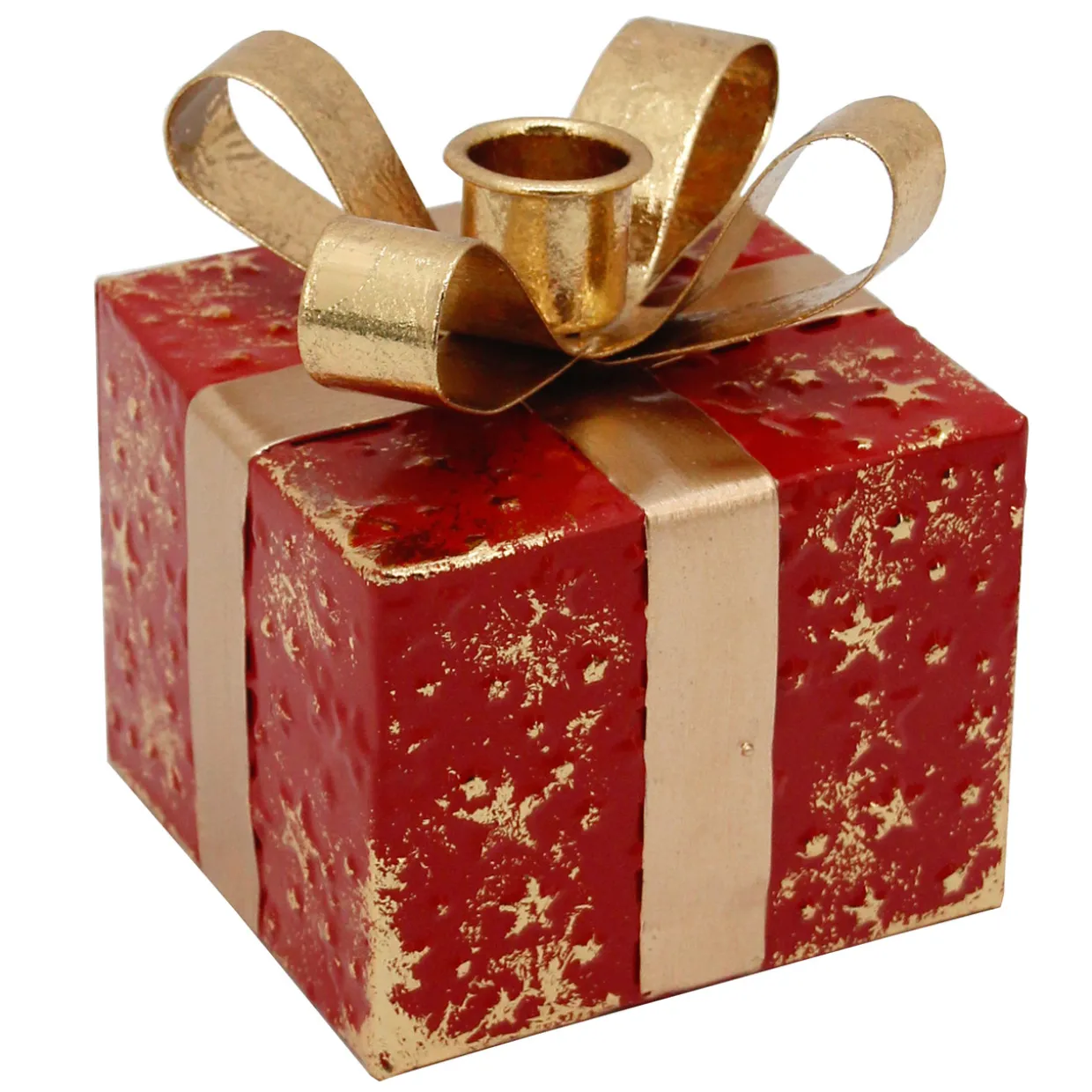 4.5" Red Metal Gift Box Christmas Taper Candle Holder