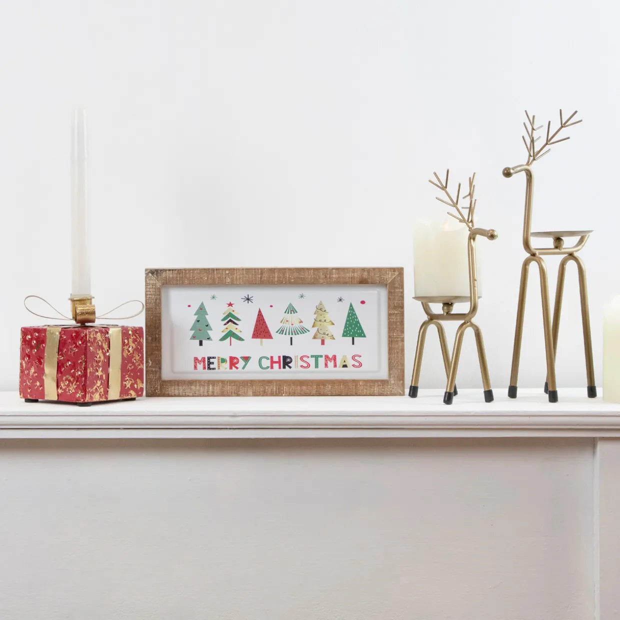 4.5" Red Metal Gift Box Christmas Taper Candle Holder