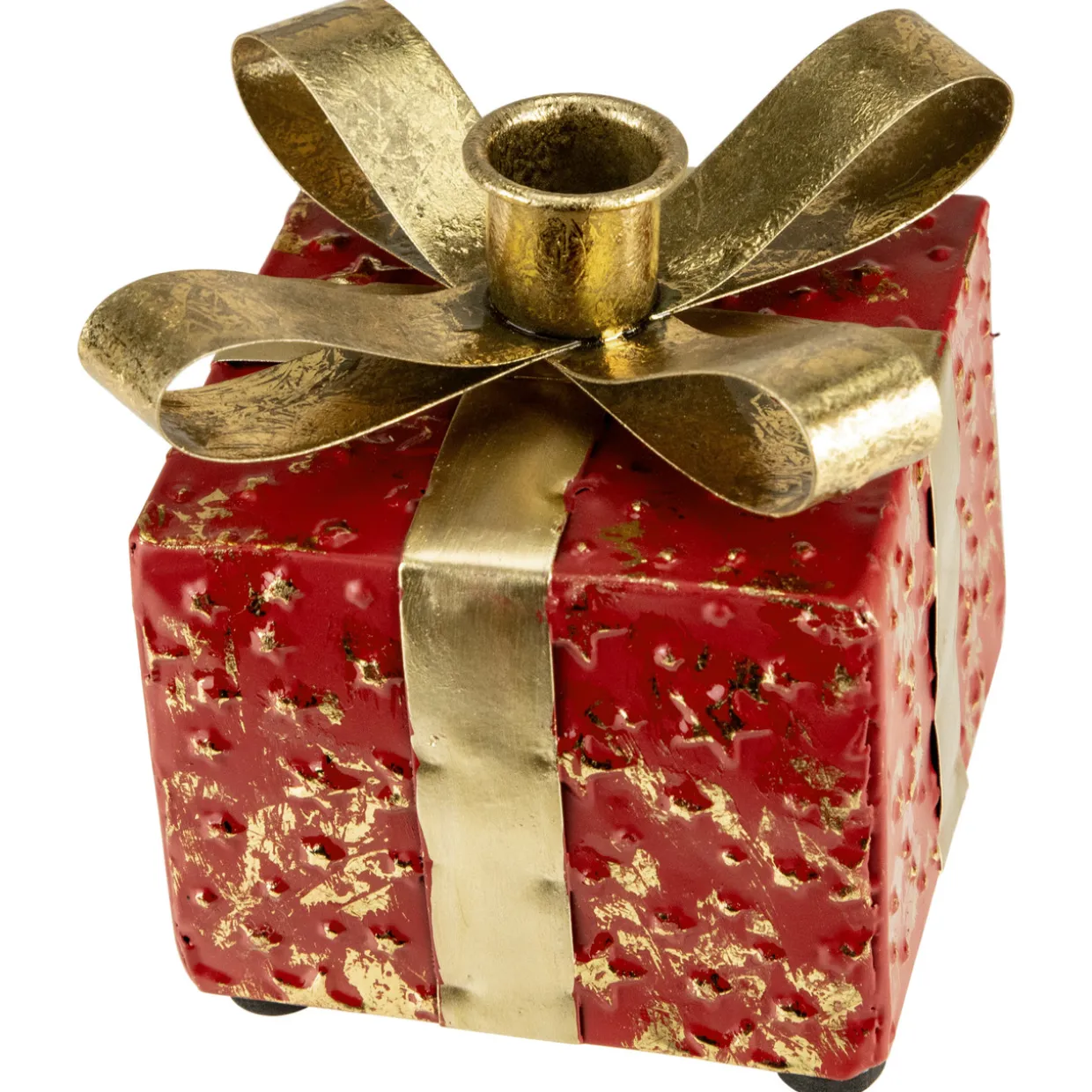 4.5" Red Metal Gift Box Christmas Taper Candle Holder