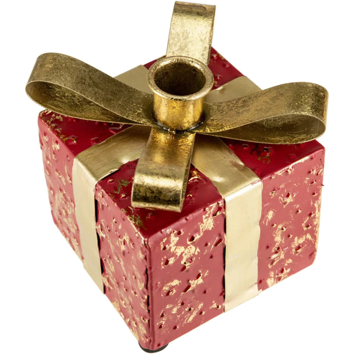 4.5" Red Metal Gift Box Christmas Taper Candle Holder