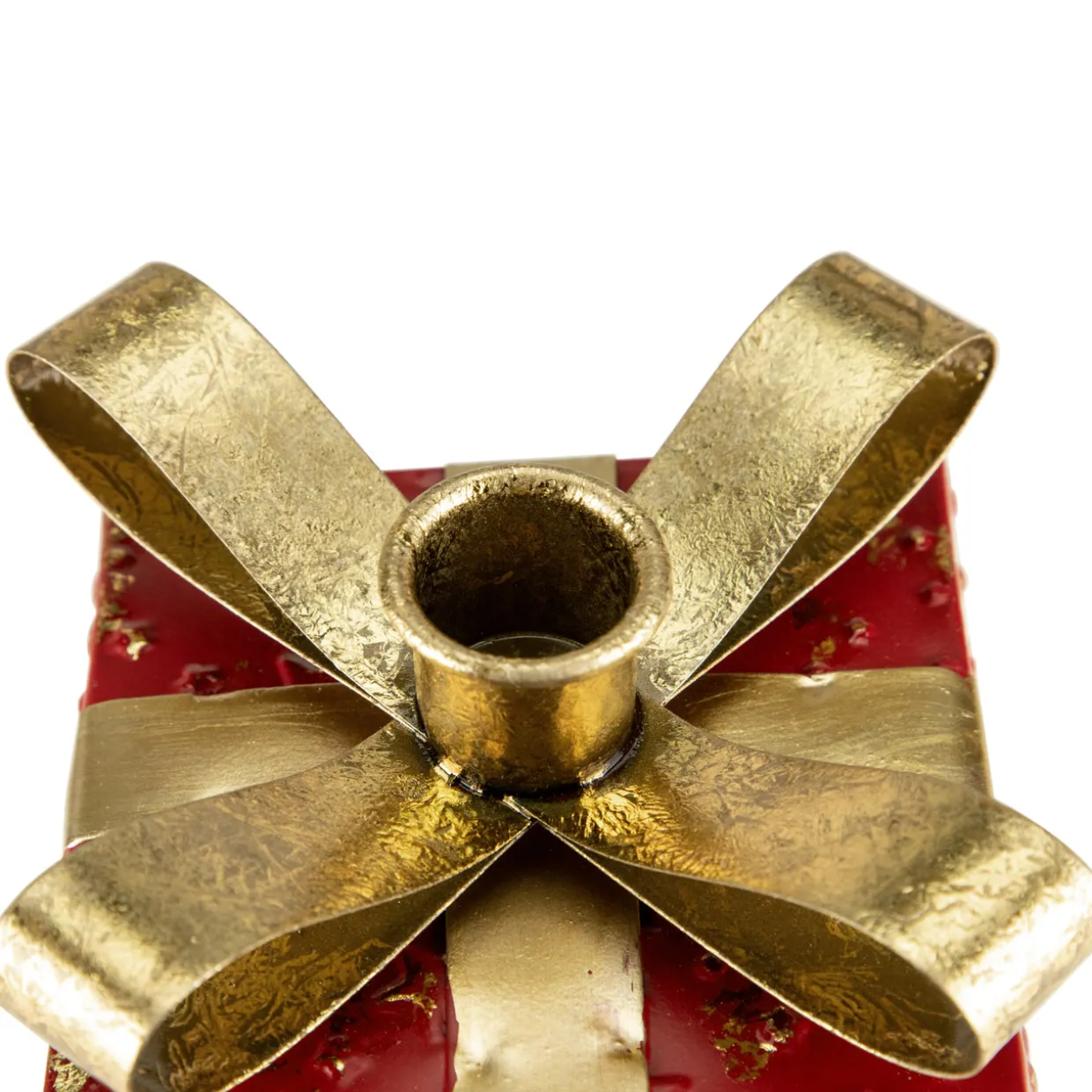 4.5" Red Metal Gift Box Christmas Taper Candle Holder