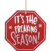 5" Red Octagonal "It's the Freaking Season" Wooden Sign Christmas Ornament