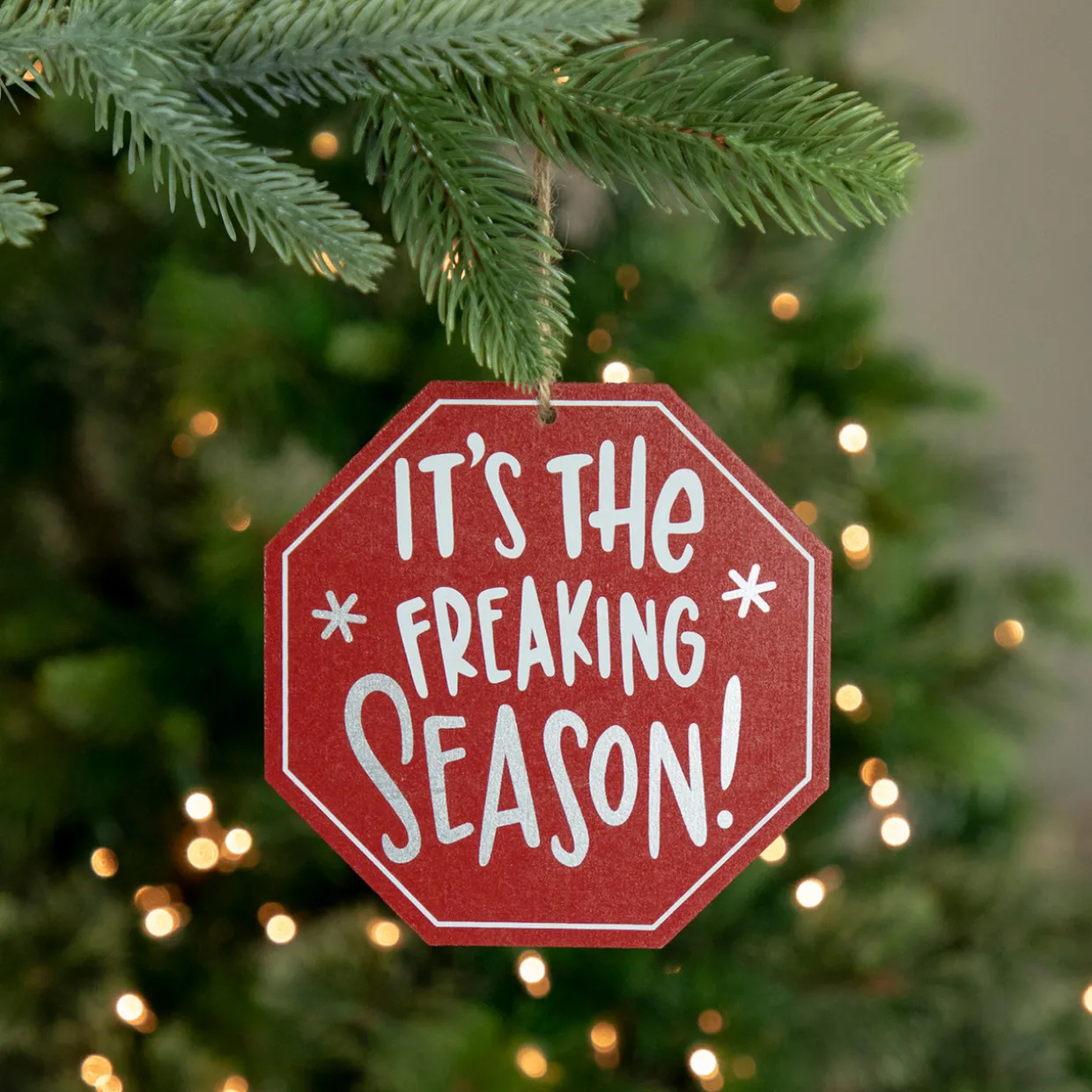 5" Red Octagonal "It's the Freaking Season" Wooden Sign Christmas Ornament