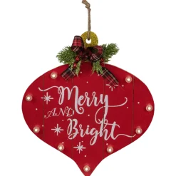 13.75" Red Onion Ornament "Merry And Bright" Christmas Sign