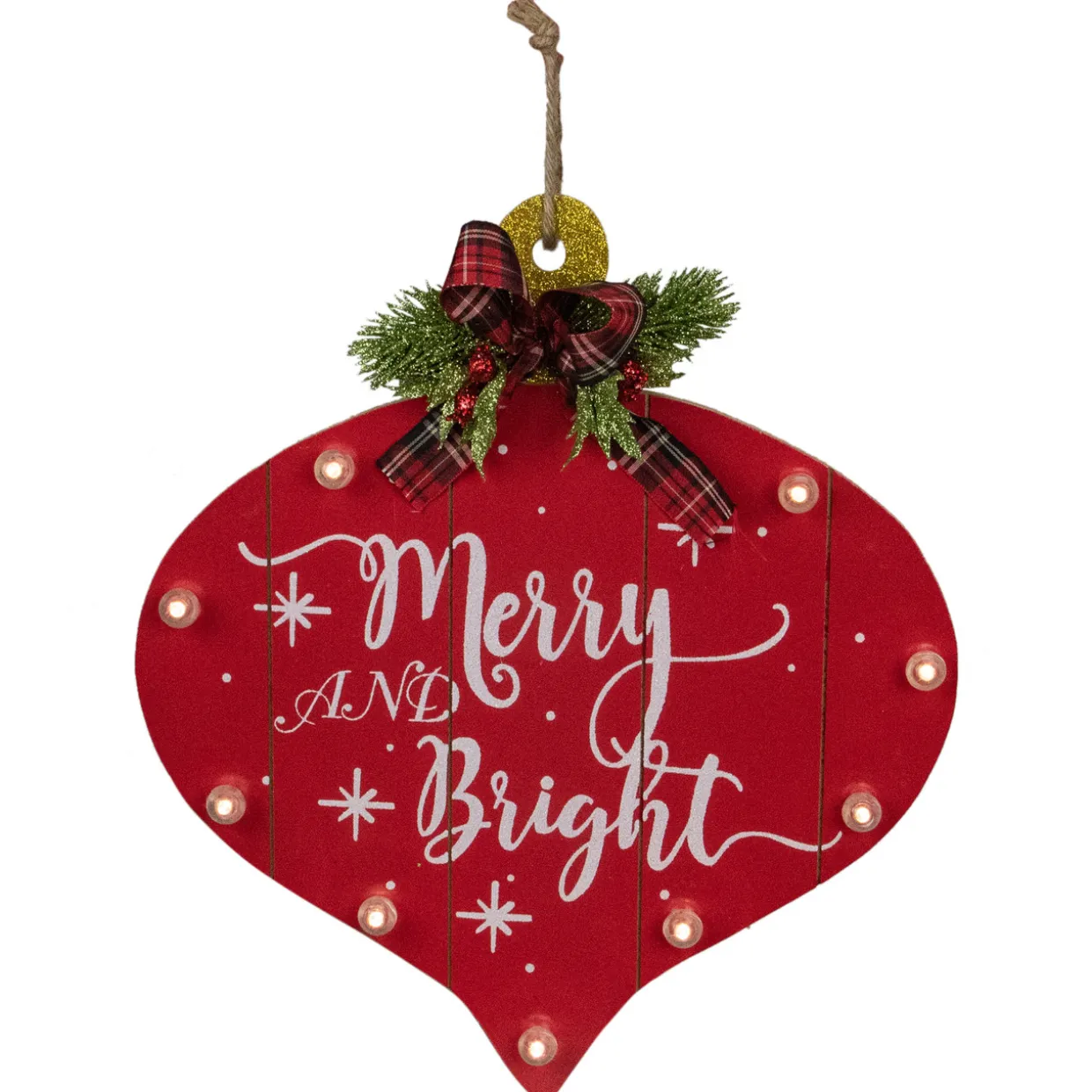 13.75" Red Onion Ornament "Merry And Bright" Christmas Sign
