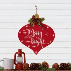 13.75" Red Onion Ornament "Merry And Bright" Christmas Sign