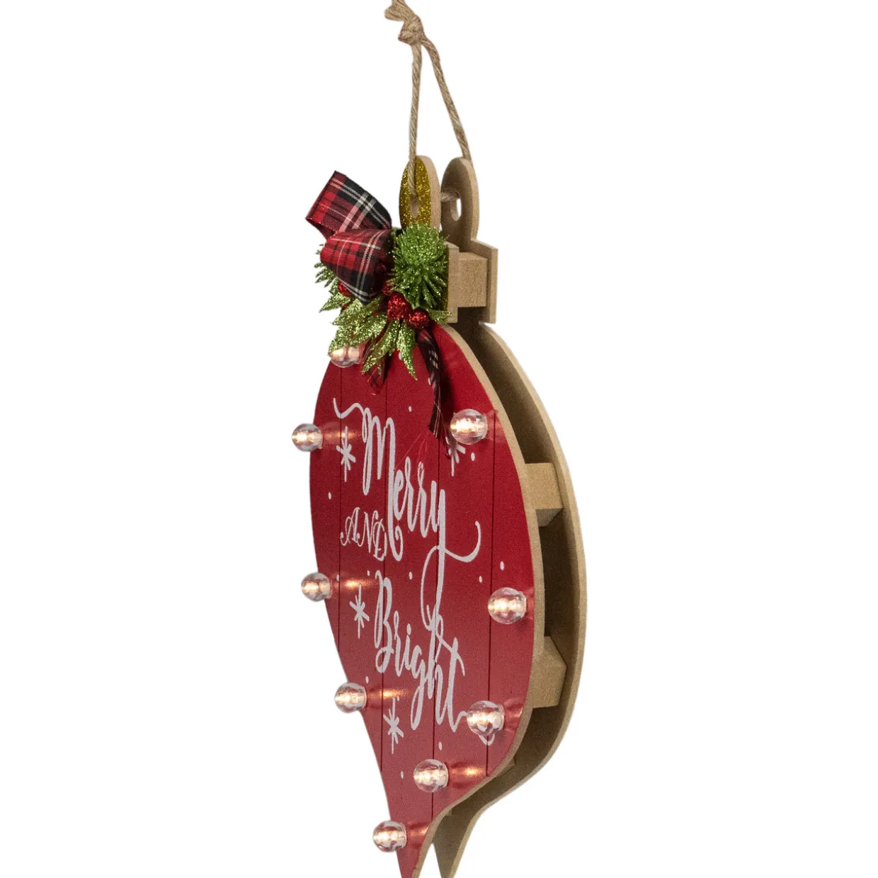 13.75" Red Onion Ornament "Merry And Bright" Christmas Sign
