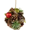 5.5" Red Ornament, Pinecone and Mixed Foliage Hanging Christmas Ball Ornament