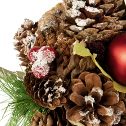 5.5" Red Ornament, Pinecone and Mixed Foliage Hanging Christmas Ball Ornament