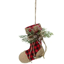 5.75" Red Plaid and Burlap Christmas Stocking Ornament