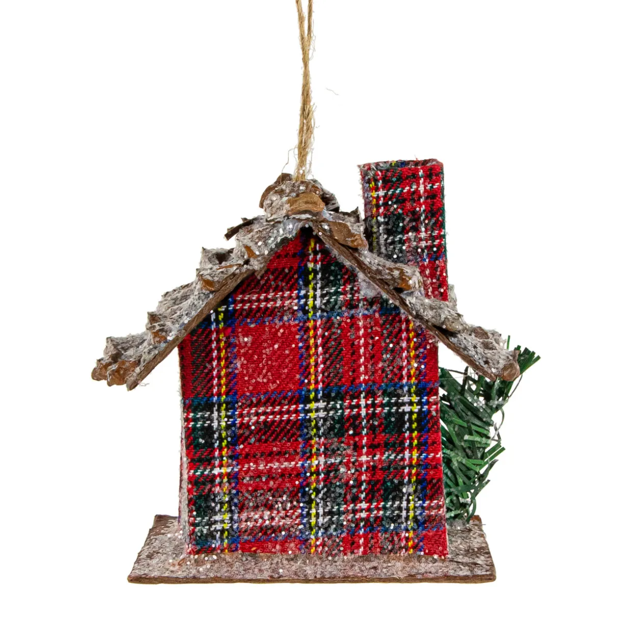 4.25" Red Plaid and Pine Needle Rustic Birdhouse Christmas Ornament