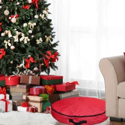 36” Red Premium Quilted Christmas Wreath Storage Bag