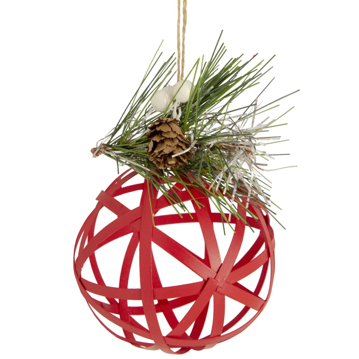 5" Red Rattan Style Metal Christmas Ball Ornament