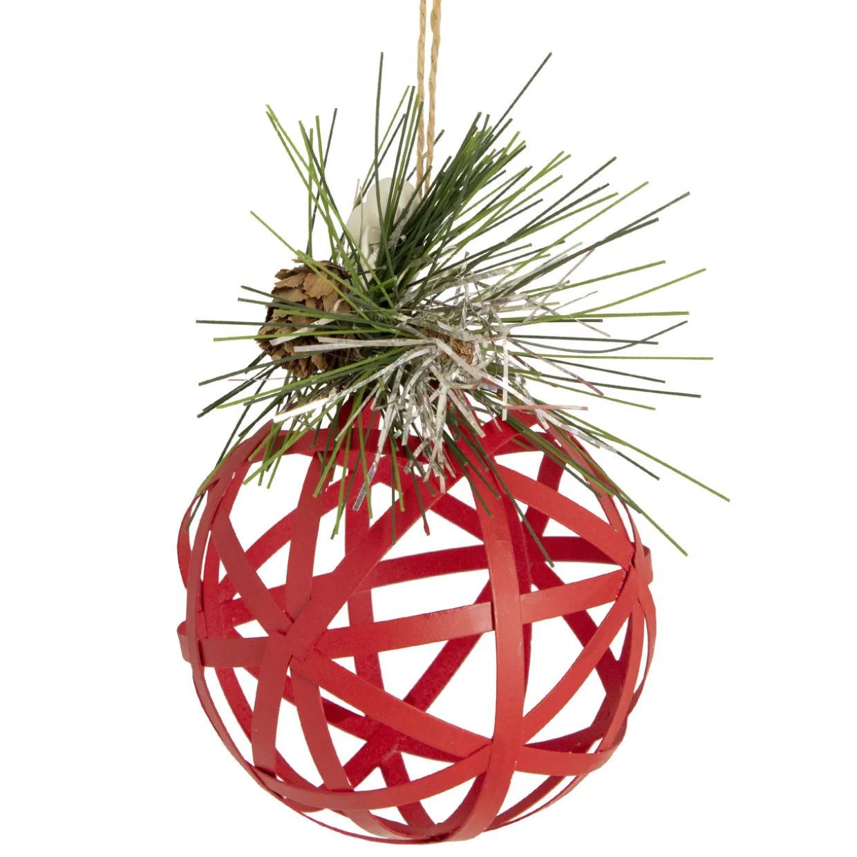 5" Red Rattan Style Metal Christmas Ball Ornament