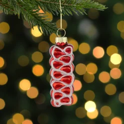 3" Red Ribbon Candy Glass Christmas Ornament