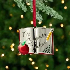 3.25" Red Silver-Plated Favorite Teacher Christmas Ornament with European Crystals