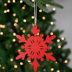7.75" Red Snowflake Hanging Wooden Christmas Ornament