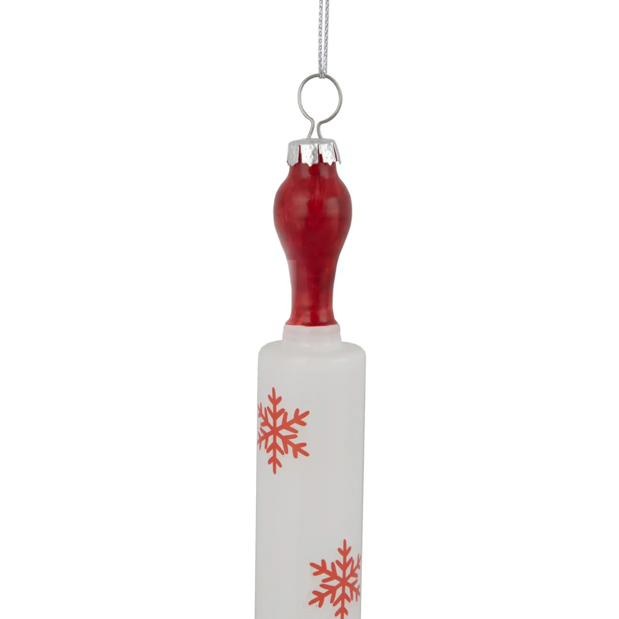 7.25" Red Snowflakes Rolling Pin Glass Christmas Ornament