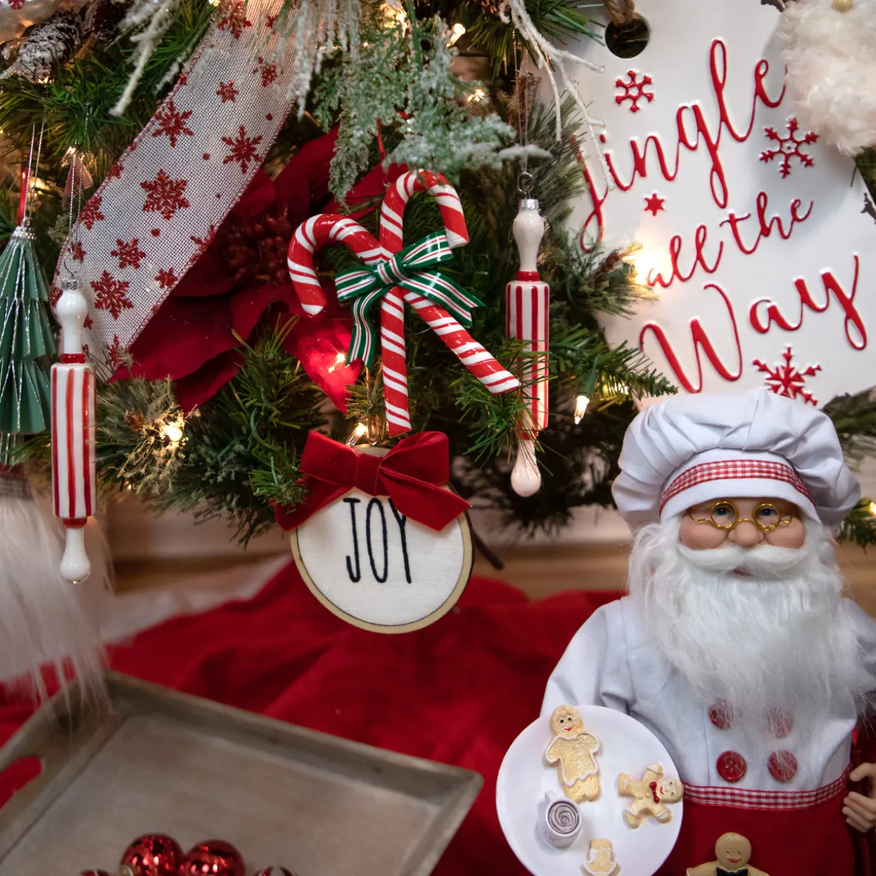 7.25" Red Striped Rolling Pin Glass Christmas Ornament