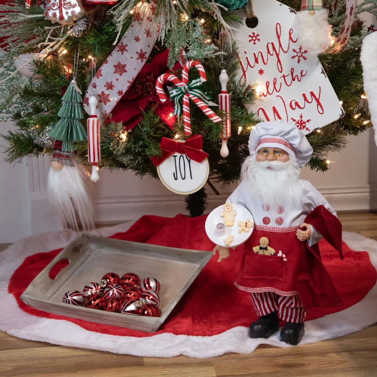 7.25" Red Striped Rolling Pin Glass Christmas Ornament