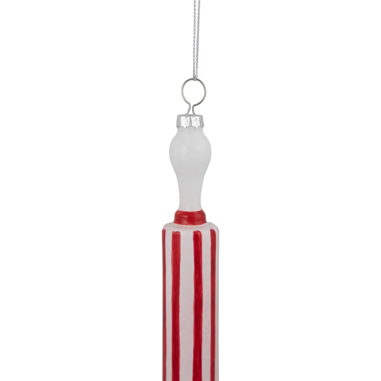 7.25" Red Striped Rolling Pin Glass Christmas Ornament