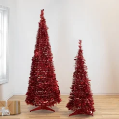 4' Red Tinsel Pop-Up Artificial Christmas Tree, Unlit