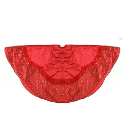 60" Red Velvet Damask Sequin Embroidered Poinsettia Trimmed Scalloped Edge Christmas Tree Skirt