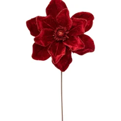 24" Red Velvet Glittered Magnolia Christmas Stem Spray